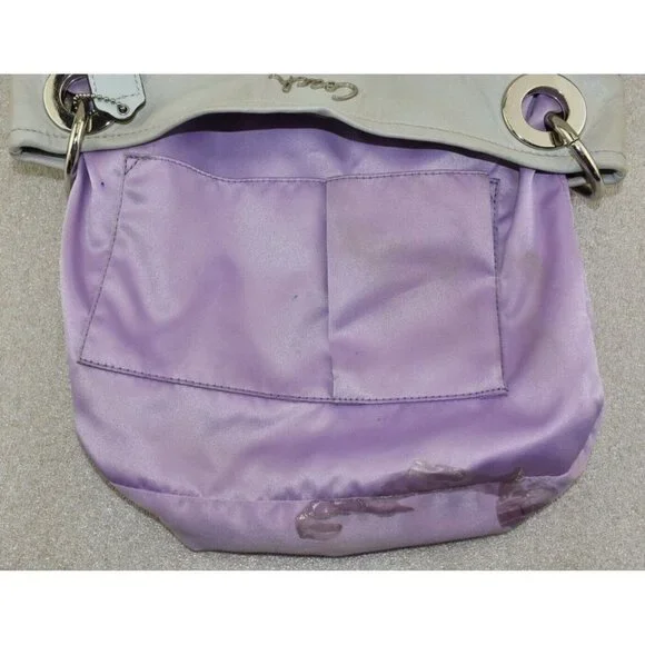 Coach Womens Ashley Signature Op Art Hippie Purse Silver Cream Shoulder Handbag - Picture 11 of 14